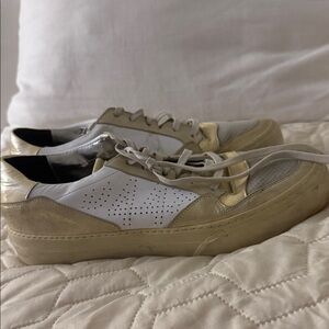 White and Gold distressed P448 tennis shoes